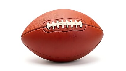 An American football isolated on a clean white background with sharp focus.