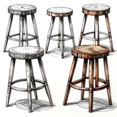 Four vintage-style stools