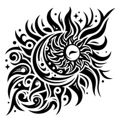 Sun and moon symbols entwined in tribal vector art design  