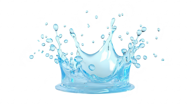 A stunning close-up of a water splash creating a beautiful crown shape against a clean white background. illustrating the dynamic motion of liquid and its visual impact