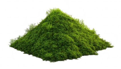 A green mound of freshly cut grass or moss. its lush texture and color against a clean white background. ideal for nature-themed projects or landscaping concepts