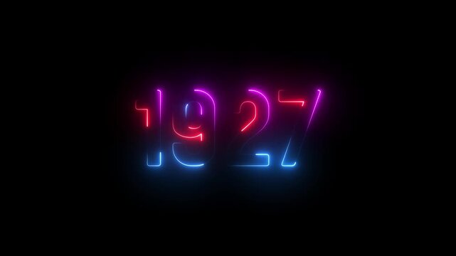 1927 neon line text. Abstract 1927 neon text animation ,For neon color Glowing neon number text background. 1927 title metal text on glowing text animation black background. glow old years animations
