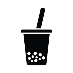 Obraz premium Bubble Tea Silhouette Icon with Straw and Tapioca Pearls
