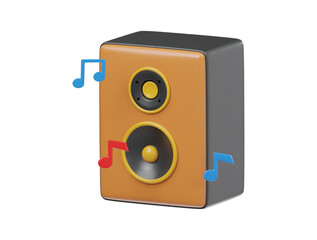 Speaker with musical notes icon rendering isolated