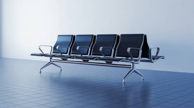 A 3D rendered image of a modern airport-style waiting bench with five seats.