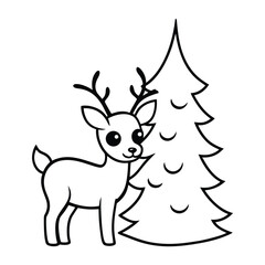 Christmas Coloring Book | Santa’s Reindeer Calf Line Art Vector