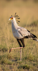 A majestic secretarybird standing gracefully in the African savanna