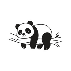 sleeping panda line art illustration in simple flat vector