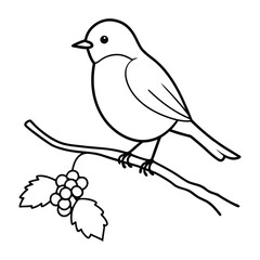 Christmas Coloring Book | Robin Winter Feast Line Art Vector