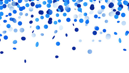 A scatter of blue and light blue confetti circles falling gracefully against a clean white background. perfect for celebrations. parties. or festive events