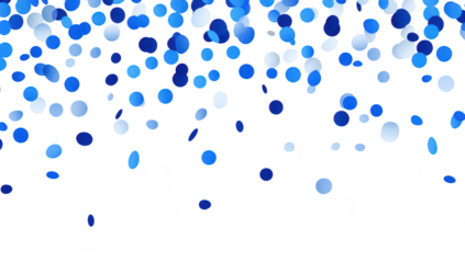 A scatter of blue and light blue confetti circles falling gracefully against a clean white background. perfect for celebrations. parties. or festive events