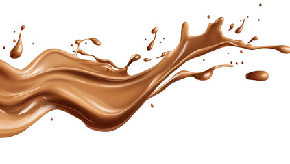 A dynamic splash of rich. creamy chocolate flowing elegantly against a clean white background. perfect for culinary themes. dessert promotions. or beverage advertisements
