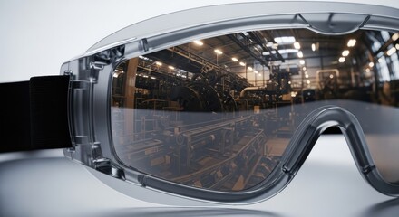 Protective eyewear in industrial environment safety gear showcase factory setting close-up view industrial safety concept
