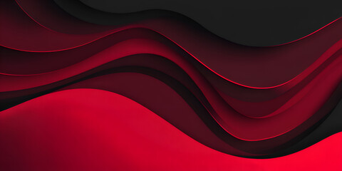 Smooth abstract red waves on dark background, layered paper cut style design
