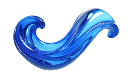 A blue wave sculpture elegantly curves. fluid motion and glossy texture. set against a minimalist backdrop. ideal for artistic or design-focused projects