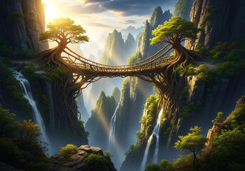 Fototapeta premium A majestic bridge made of two intertwined, living trees