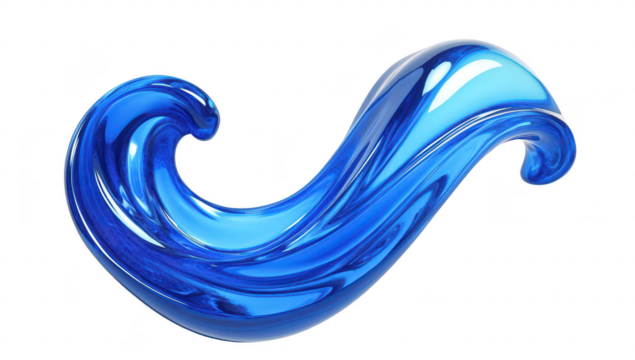 A blue wave sculpture elegantly curves. fluid motion and glossy texture. set against a minimalist backdrop. ideal for artistic or design-focused projects