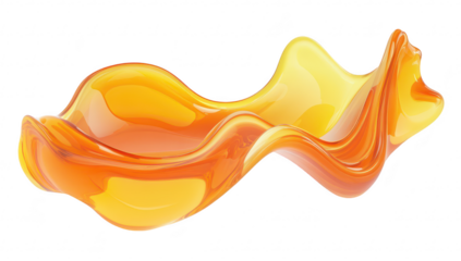 A vibrant. flowing abstract sculpture made of translucent orange and yellow material. smooth curves and waves. ideal for modern art displays or decorative purposes