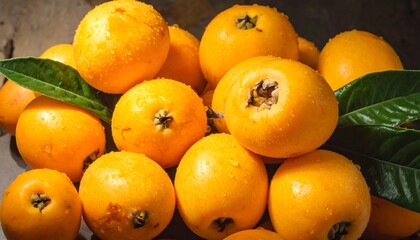 Fresh loquats on a wooden surface
