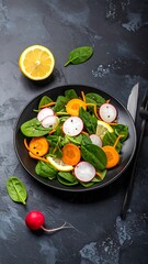 Fresh salad on dark plate (1)