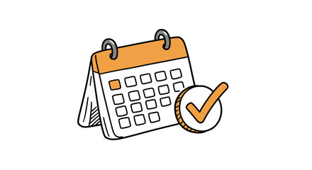 Orange Calendar with Checkmark on White Background Illustration