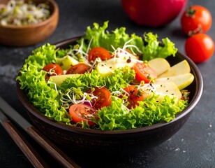 Fresh salad with apples and cherry tomatoes