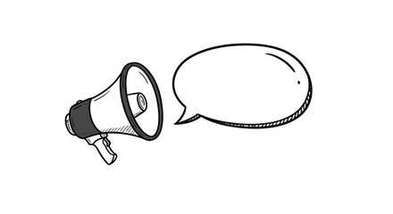 Doodle Loudspeaker with Speech Bubble on White Background