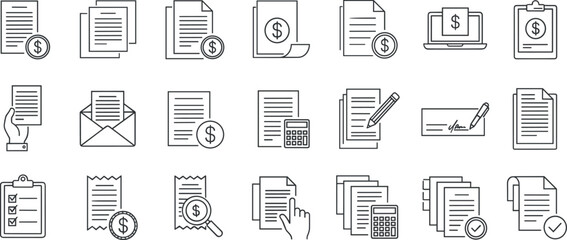 A comprehensive outline icon set illustrating concepts of strategic thinking, problem-solving, and the decision-making process