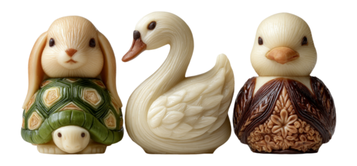 Cute Animal Figures in Decorative Style Isolated on Transparent Background