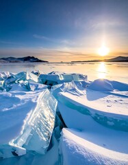 Frozen lake sunrise