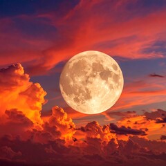 Full moon at sunset