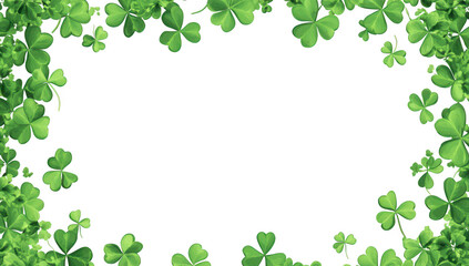 Fototapeta premium A border of lush green clovers framing a blank white space. ideal for seasonal greetings or festive announcements. evoking a sense of nature and celebration