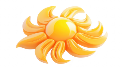 A vibrant. stylized sun icon with smooth curves and a glossy finish. set against a white background. symbolizing warmth and positivity. ideal for summer-themed designs or cheerful graphics