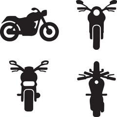 Motorcycle silhouette icons set side, front, back, and top views vector art illustration © Mohaiminul