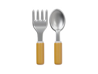 3d sliver fork and spoon with yellow handle icon