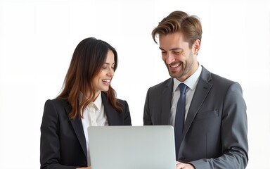 business man and women with laptop isolated on white. High quality
