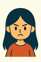 Confident cartoon girl with serious face expression.