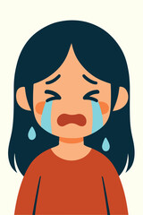 Sad anime style girl crying with tears, kawaii character