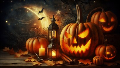 A full collection of iconic Halloween elements in one atmospheric background. Ideal for universal Happy Halloween projects and decorative design.