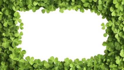 A vibrant. lush green border of clover leaves framing a blank white space. perfect for invitations. greeting cards. or seasonal promotions. with a natural outdoor feel