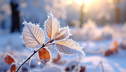 Frosty winter leaves