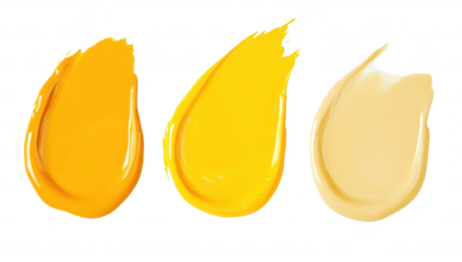 Three paint swatches shades of yellow and cream. ideal for artistic projects. interior design inspiration. or color palette selection. set against a clean white background