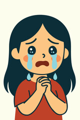 Emotional girl crying in sadness, kawaii cartoon vector