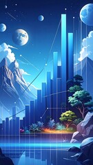 Futuristic landscape with chart