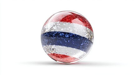 Glass Sphere Decorated with Thai Flag Colors Red White Blue Orb for Design Projects