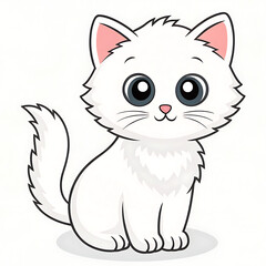 Obraz premium Cute white cartoon cat with big eyes isolated on white background