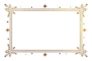 Ornate golden rectangular frame with floral accents isolated on transparent background