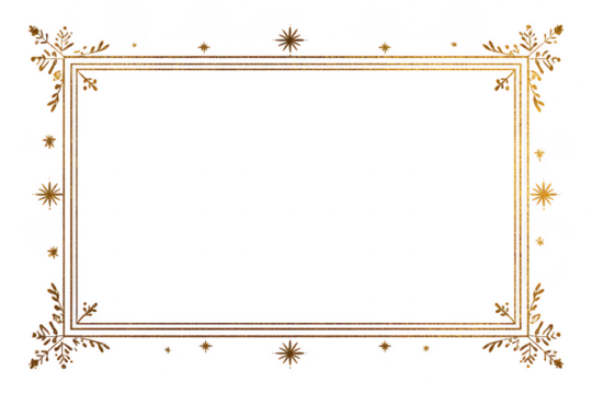 Ornate golden rectangular frame with floral accents isolated on transparent background - Powered by Adobe
