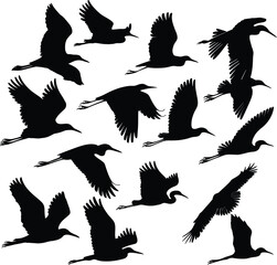 Obraz premium Vector art of a flock of black herons are flying in the sky the birds are silhouetted against the, creating a striking contrast