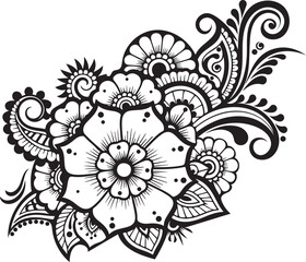 Black and White Floral Henna Tattoo Design Element abstract bloom